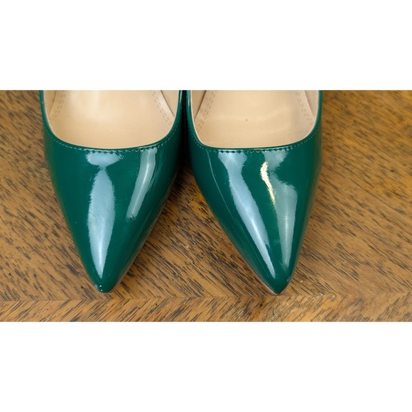 FSJ Green Patent Leather Faux Rhinestones Large Faux Emeralds Encrusted Heels 7 - Picture 5 of 11
